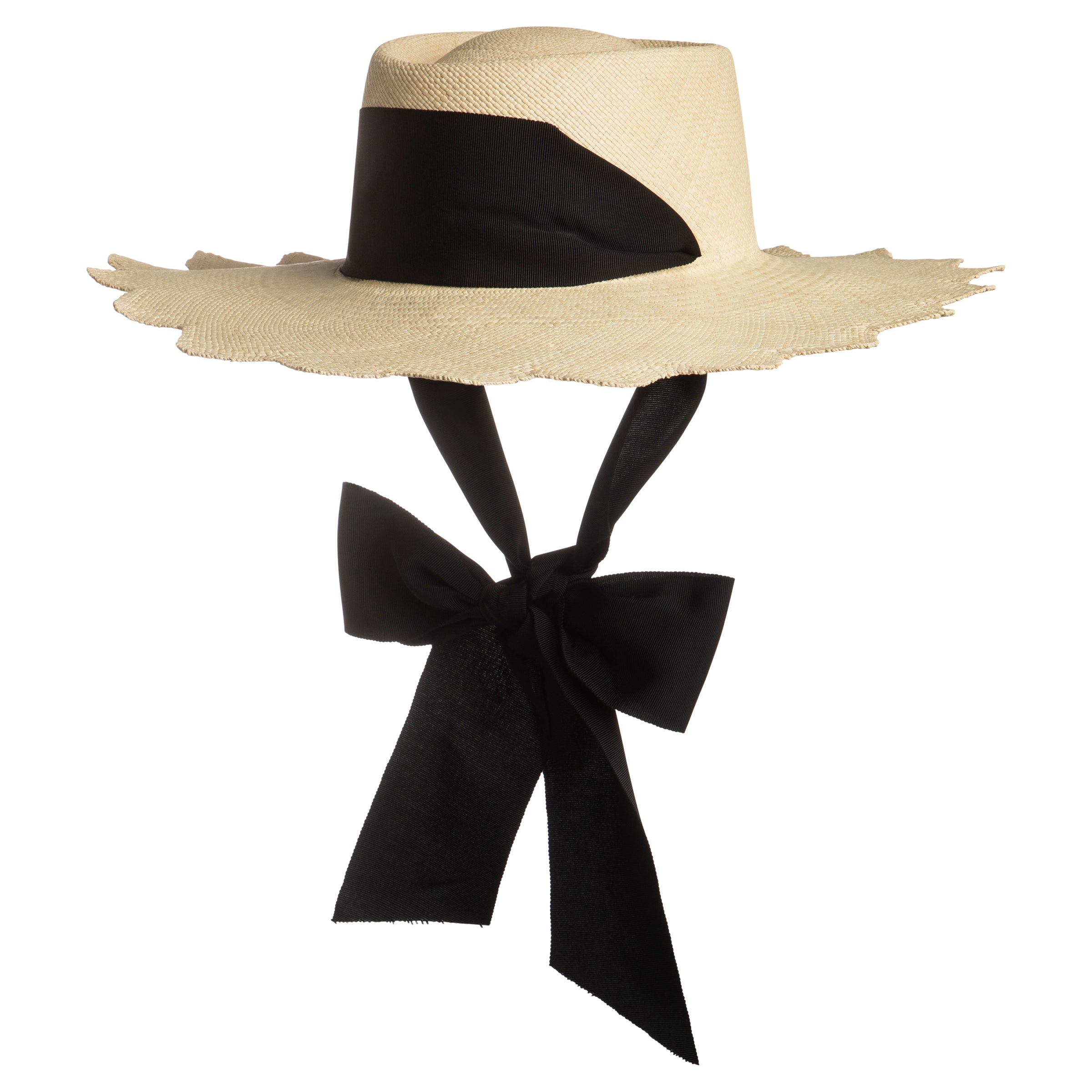Scalloped Brim Panama Hat Noir